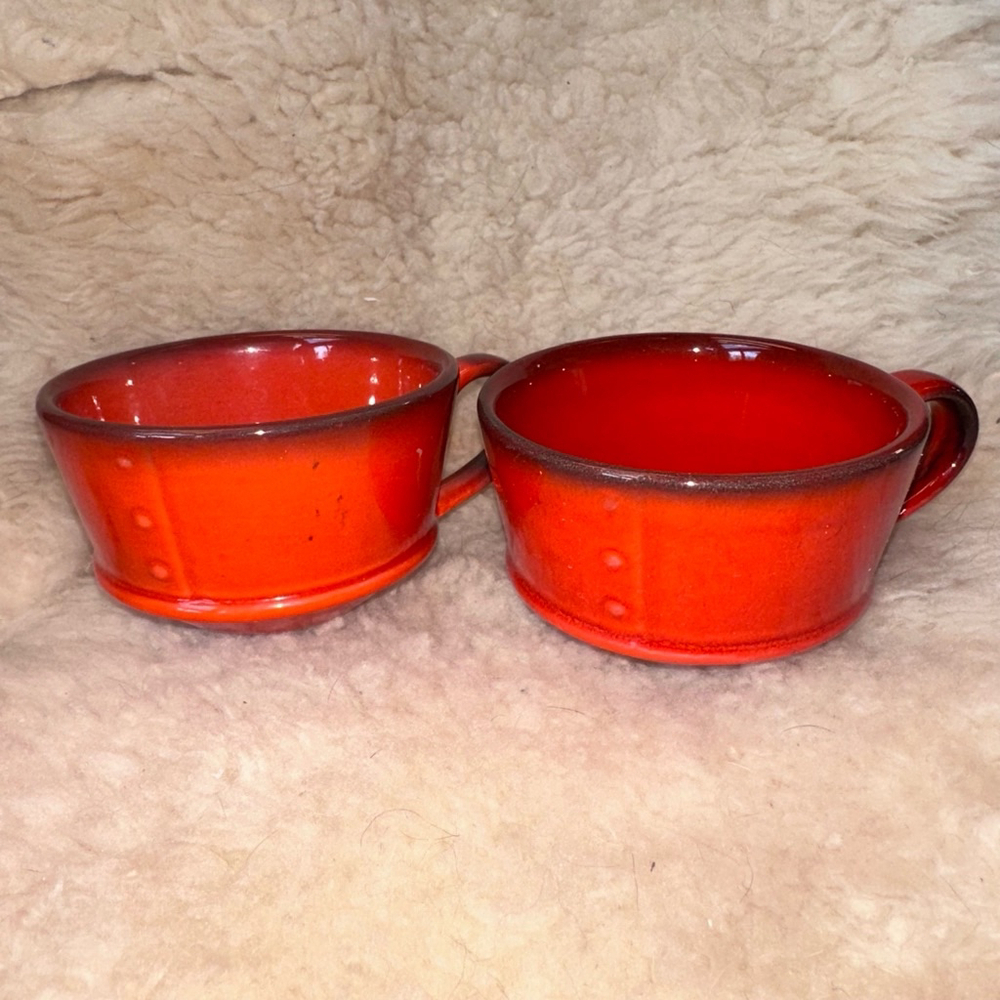 Vintage Metlox Poppytrail Red Rooster Coffee Tea Cups Set Of 2